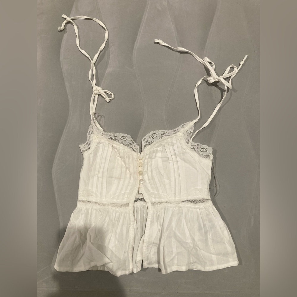 Threads of LUXX White Crop Top Lace Detail XXS